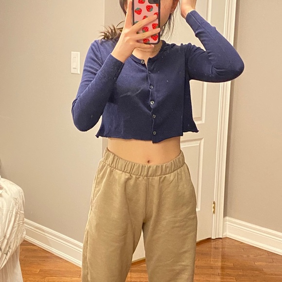 Navy button cropped cardigan - Picture 8 of 9